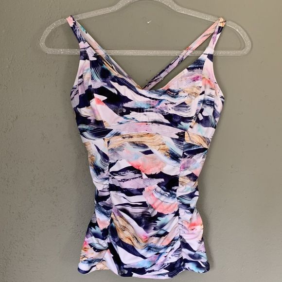 Athleta Vivid Smocked Tankini Top 32D/DD - Picture 3 of 8